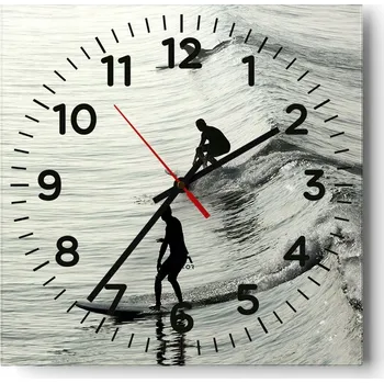 Hodiny Nástěnné hodiny do obýváku 40x40 Surfing Bezhlučné hodiny na skle Tiché