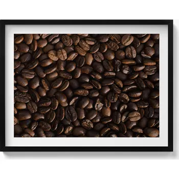 Obraz Dekorace, obraz s grafikou v krásném černém rámu - Kávová zrna Arabica, 80x60 cm