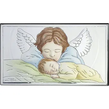 Obraz Obrázek anděla strážného stříbrný barevný 6,5x11 cm