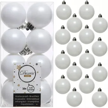 Vánoční dekorace Vánoční Baňky plastové kulaté 4 cm 16 ks Bílé na stromeček