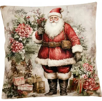 Povlak na polštářek Dekorační Vánoční Povlak na Polštář Mikuláš Dárky Květiny 45x45