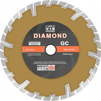Řezný kotouč DIAMANTOVÝ KOTOUČ BETONU KOSTKY 230 x 22,2 mm HLUBOKÉ ŘEZÁNÍ