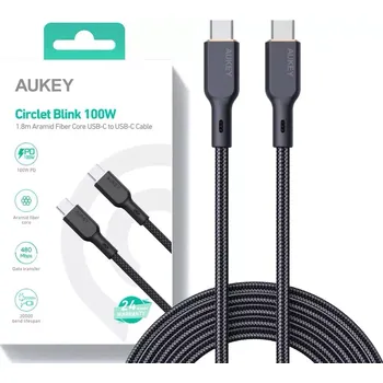 Datový kabel Aukey CB-KCC102 USB-C to USB-C, 100W, 1.8m, černý