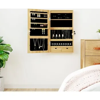 Zrcadlo OMAXI Zrcadlová šperkovnice s LED světly nástěnná 811372