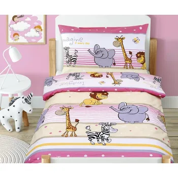 Povlečení Bellatex Dětské povlečení bavlna Agáta Safari růžové 90x135, 45x60 cm
