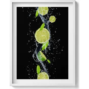Obraz Dekorativní nástěnný obraz v bílém rámu s grafikou Limetka máta voda 60x80 cm