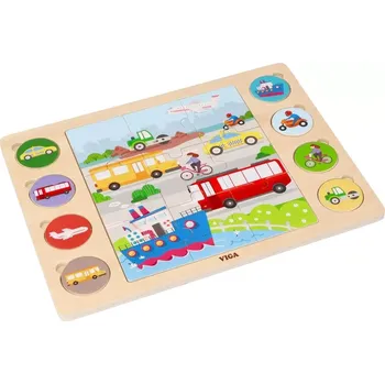 Dřevěná hračka Dřevěné puzzle podle stínu – dopravní prostředky 17 ks VIGA