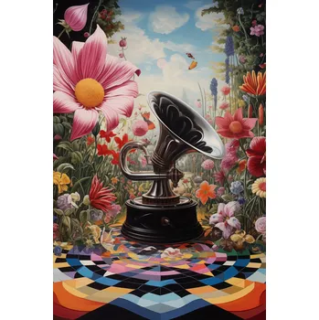 Plakát Plakát Gramofon v Květinách bez rámu 61 x 91,5 cm