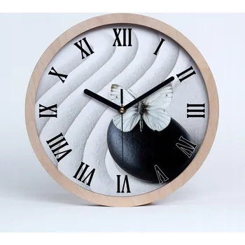 Hodiny Kuchyňské nástěnné hodiny kámen zen a motýl průměr 20 cm