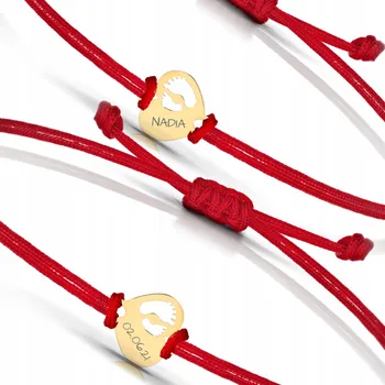 Náramek ŠŇŮRKOVÝ NÁRAMEK SRDCE STOPY PRO MAMINKU, DÍTĚ ZLATO 585 S GRAVÍROVÁNÍM