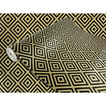 Tapeta Dekorativní dýha Šířka 45 cm Fólie na nábytek Stůl Police Vzor Zlaté Čtverce