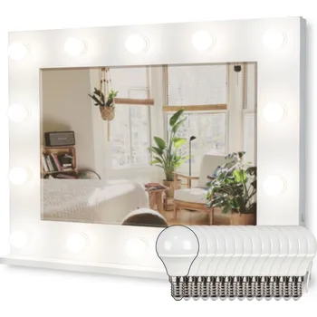 Zrcadlo Zrcadlo Hollywood Bílé Stojací Fazetované pro Styling 800x600 s LED Žárovkami