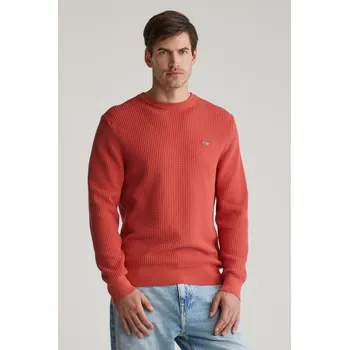 Pánský svetr SVETR GANT TEXTURED COTTON C-NECK BRICK RED