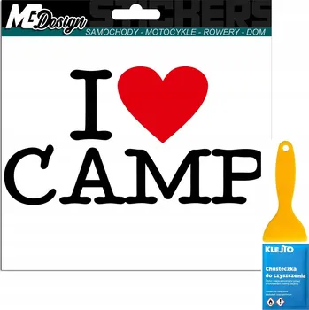 Samolepicí dekorace na vozidlo SAMOLEPKA Grafika na auto Sklo I LOVE CAMP CAMPING Koníček Karavan 15x8