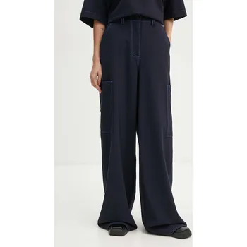 Dámské kalhoty Kalhoty s příměsí vlny Sunnei tmavomodrá barva, jednoduché, high waist, RTWWBOT002 59X, vel. S