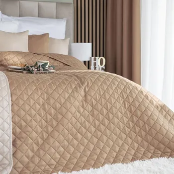 Přehoz na lůžko Tmavobéžový přehoz na postel JODÍLKA s geometrickým vzorem 170x210 cm