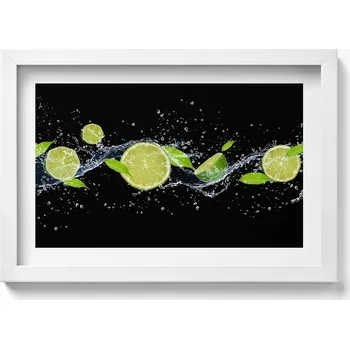 Obraz Dekorace obraz s grafikou v krásném bílém rámu Limetky máta voda 30x20 cm