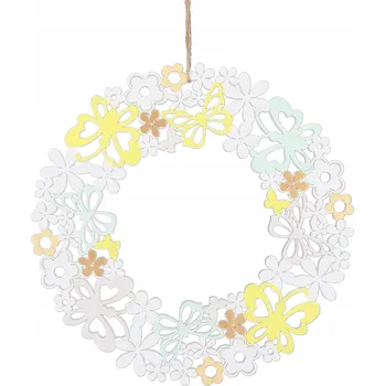 Přívěsek Dřevěná velikonoční závěska s květinami