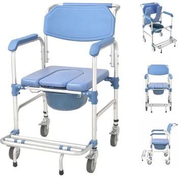 Lékařský nábytek Sprchová židle s kolečky, toaletní židle skládací pro seniory