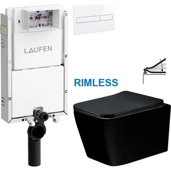 WC sada LAUFEN Podomít. systém LIS TW1 SET s bílým tlačítkem + WC MEXEN TEO ČERNÁ Rimless + SEDÁTKO H8946630000001BI ME02