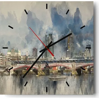 Hodiny Velké nástěnné hodiny na zeď 40x40 Město Skleněné hodiny Čtvercové Tiché