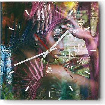 Hodiny Velké nástěnné hodiny na zeď 40x40 Žena Skleněné hodiny Čtvercové Tiché