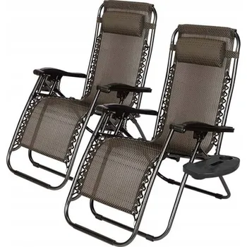 Zahradní lehátko Timeless Tools béžové kovové s držáky na nápoje