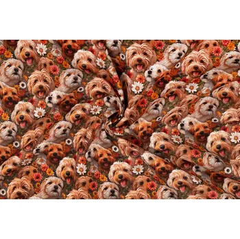 Bavlněné plátno pejsci a květy