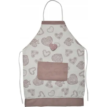 Kuchyňská zástěra Zástěra kuchyňská ecru růžová srdce č. 6