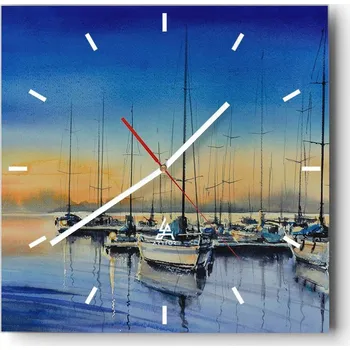 Hodiny Velké nástěnné hodiny 40x40 Jachty Skleněné hodiny Čtvercové Tiché