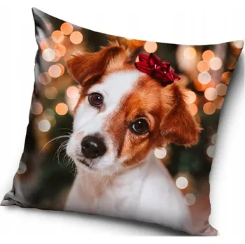 Povlak na dekorativní polštářek Vánoční povlak na polštář Carbotex Pes s mašlí