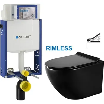 GEBERIT KOMBIFIX ECO, nádržka UP 320 bez tlačítka + WC MEXEN LENA ČERNÁ Rimless + SEDÁTKO 110.302.00.5 ME01