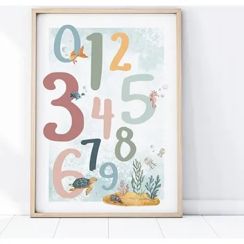 Plakát Plakát Obrázek pro Děti Čísla Podmořský Svět 50 x 70 cm