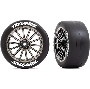 RC náhradní díl Traxxas kolo 2.0", disk multi-spoke černý chrom, pneu slick (zadní) (2) - TRA9375R