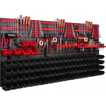 Obraz Dílenská nástěnná deska / panel na nářadí 172 x 78 cm, stěna do garáže + 94 boxů / přihrádek a háčky