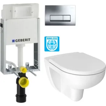 WC sada GEBERIT KOMBIFIXBasic vč. chromového tlačítka DELTA 51 + WC JIKA LYRA PLUS RIMLESS + SEDÁTKO DURAPLAST 110.100.00.1 51CR LY1