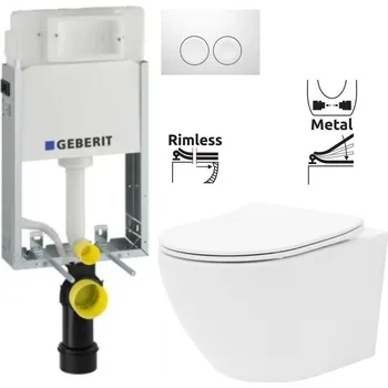 WC sada Geberit KOMBIFIXBasic vč. bílého tlačítka DELTA 21 + WC REA Carlo Flat Mini Rimless + SEDÁTKO 110.100.00.1 21BI CF1