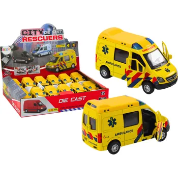 autíčko LEAN Toys Ambulance Ambulance 1:32 Otevírání dveří Světla Zvuky Pohon Žlutý