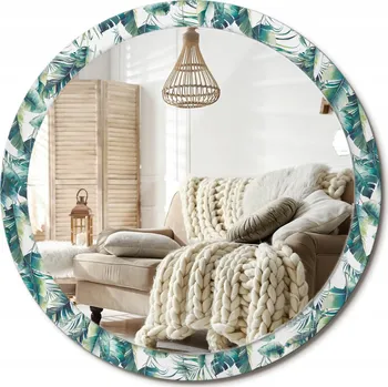 Zrcadlo Dekorativní kulaté zrcadlo s potiskem do koupelny nebo pokoje, motiv Listy, průměr 100 cm