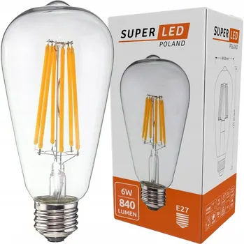 Žárovka LED žárovka E27 filament 6W ST64 840 lumenů teplá bílá SuperLED