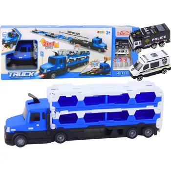 autíčko LEAN Toys Lora Tow Truck Race Track 2v1 Světla Zvuky Značky Auta Modrá