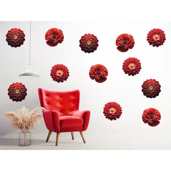 Samolepící dekorace Červené květy samolepící dekorace na zeď arch 96 x 130 cm