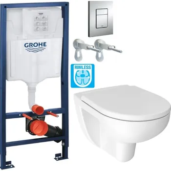 Klozet Grohe Rapid SL pro závěsné WC 38528SET s chromovou deskou + WC JIKA LYRA PLUS RIMLESS + SEDÁTKO DURAPLAST 38772001 LY1