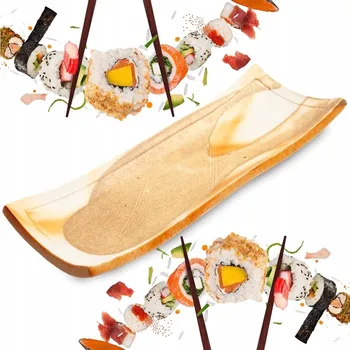 Talíř Keramický talíř na servírování sushi krémově žlutý 24,5 cm x 9 Cm x 3 cm EMRO