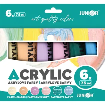 Výtvarná barva Akrylové barvy JUNIOR 75 ml - 6 ks sada Pastel