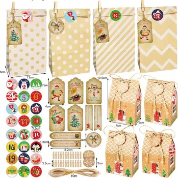 Vánoční dekorace 6 domečků jako dárek k Vánocům, adventní kalendář krabičky s motivem perníku K8