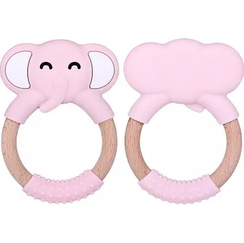 Kousátko na prořezávání zoubků CHI CHI dřevo, silikon růžové