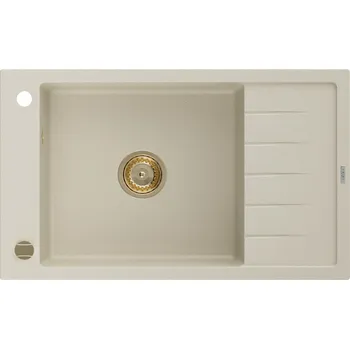 Kuchyňský dřez MEXEN/S - Elias granitový dřez 1-miska s odkapávačem 795 x 480 mm, béžová, sifon zlatá 6511791005-69-G