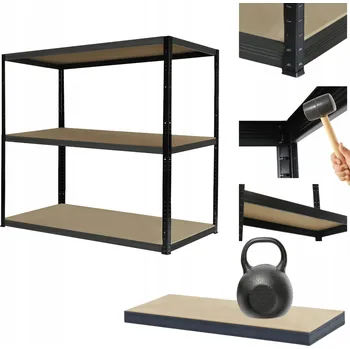 Dílenský regál Kovový regál do skladu černo-šedý HELIOS 90x110x50cm 3 police x 175kg, ROBUSTNÍ