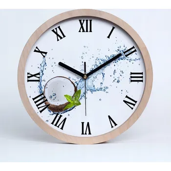Hodiny Nástěnné kuchyňské hodiny s motivem kokosu a vody, průměr 20 cm